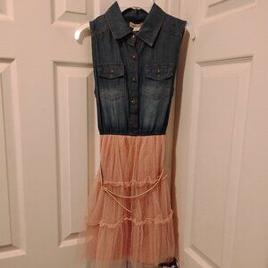 Girls Size 14 Denim Tiered Shirt Dress With Belt